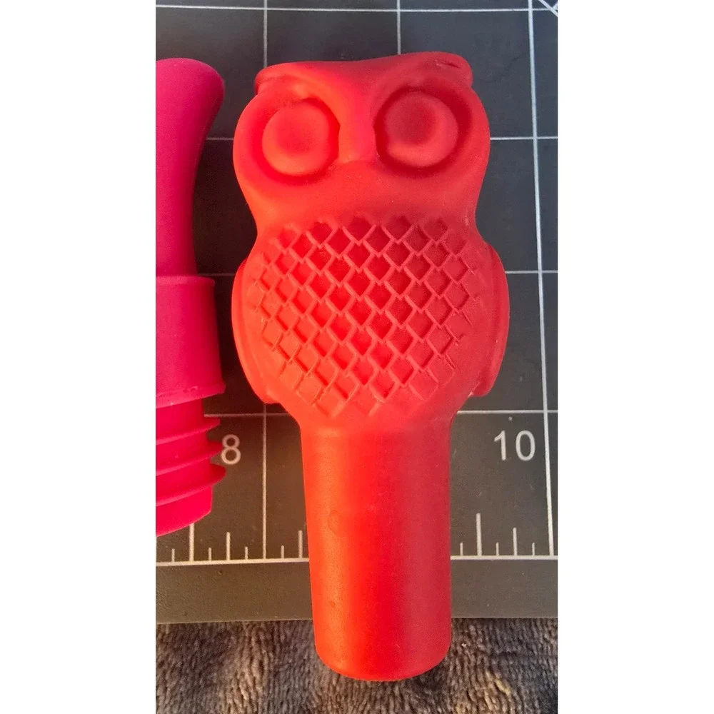 Silicone Wine Bottle Stoppers Set Pink Heart and Red Owl Reusable Barware Plugs